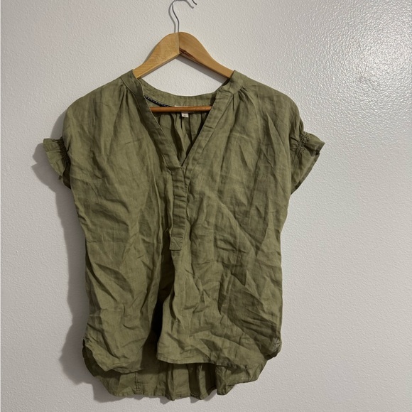 Anthropologie Pilcro The‎ Tatum Flutter-Sleeve Blouse 100% Linen – Moss – Size S - Picture 3 of 6